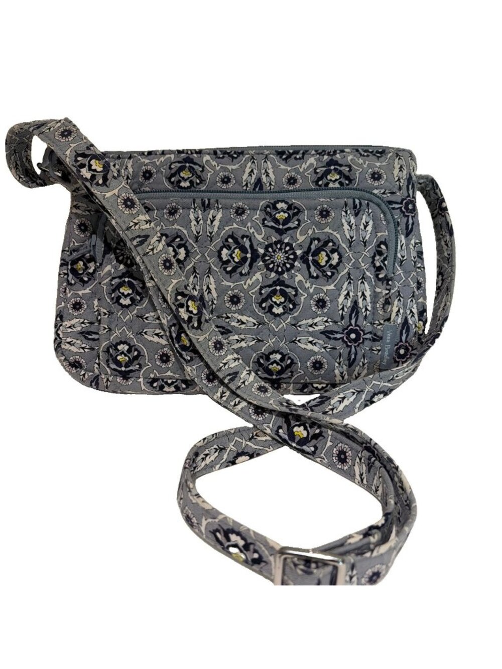 Vera Bradley Hipster Crossbody Shoulder Bag Gray Plaza Tile Organizer Pockets